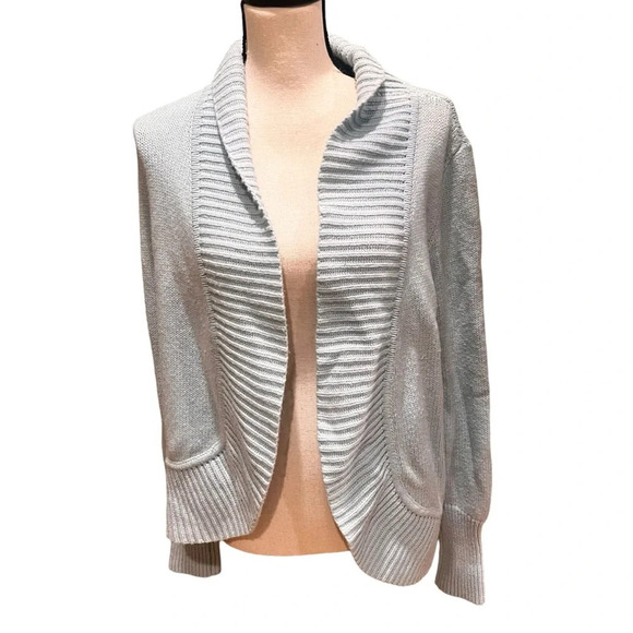 Talbots Womens Blue Open Front Cardigan Sweater M Lambswool Blend Cozy Layering - Picture 3 of 11